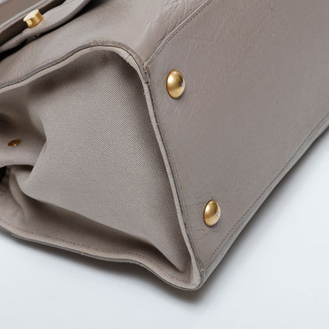 YVES SAINT LAURENT Leather Muse Toe 2way Handbag beige WS21108