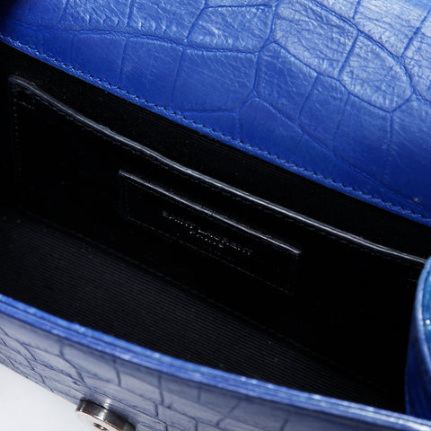 YVES SAINT LAURENT Kate Mini Embossed Leather Chain Wallet Shoulder Bag blue WS21115