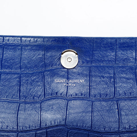 YVES SAINT LAURENT Kate Mini Embossed Leather Chain Wallet Shoulder Bag blue WS21115
