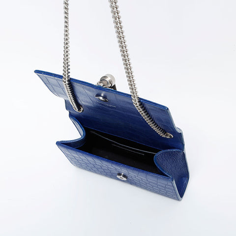 YVES SAINT LAURENT Kate Mini Embossed Leather Chain Wallet Shoulder Bag blue WS21115