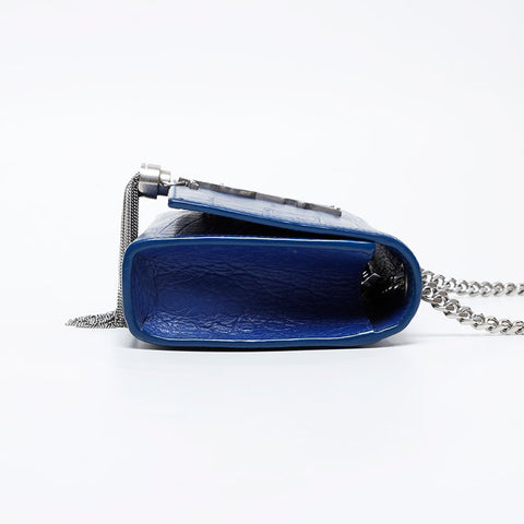 YVES SAINT LAURENT Kate Mini Embossed Leather Chain Wallet Shoulder Bag blue WS21115