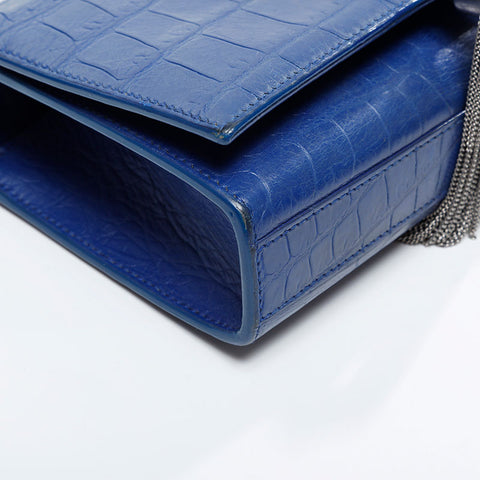 YVES SAINT LAURENT Kate Mini Embossed Leather Chain Wallet Shoulder Bag blue WS21115
