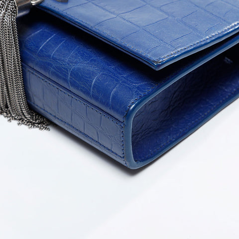 YVES SAINT LAURENT Kate Mini Embossed Leather Chain Wallet Shoulder Bag blue WS21115