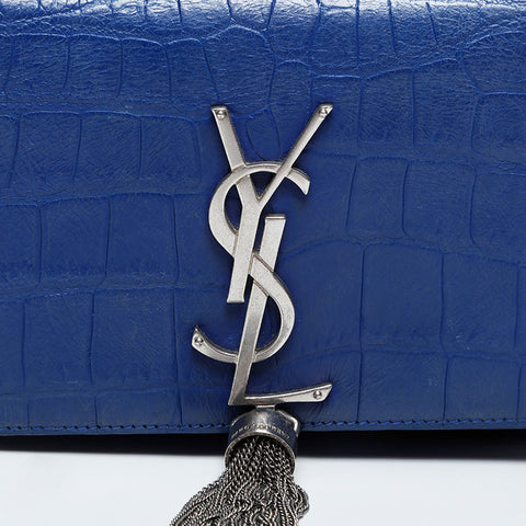 YVES SAINT LAURENT Kate Mini Embossed Leather Chain Wallet Shoulder Bag blue WS21115