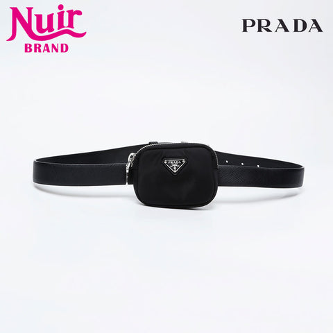 PRADA Triangle Logo Nylon Belt Pouch Waist bag black WS21117