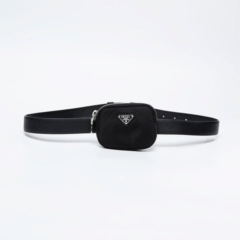 PRADA Triangle Logo Nylon Belt Pouch Waist bag black WS21117