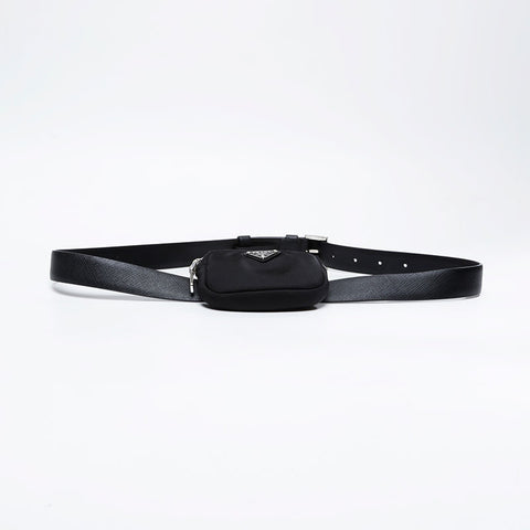 PRADA Triangle Logo Nylon Belt Pouch Waist bag black WS21117