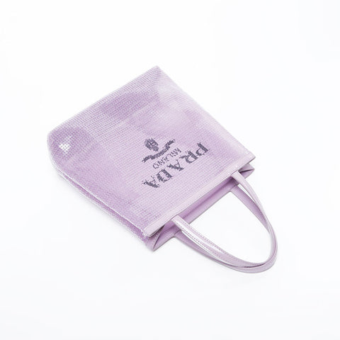 PRADA Sequined Mini Tote Mesh Handbag purple WS21119