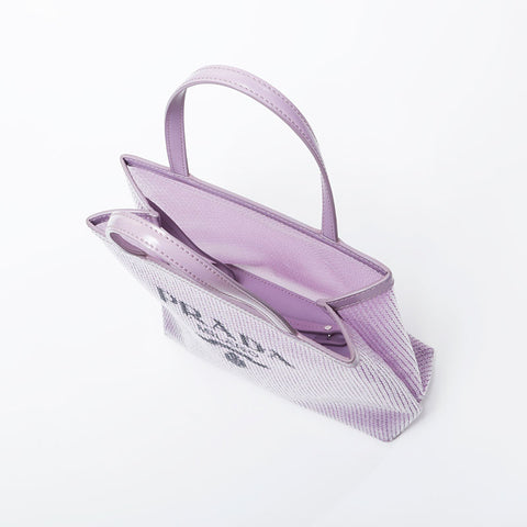PRADA Sequined Mini Tote Mesh Handbag purple WS21119