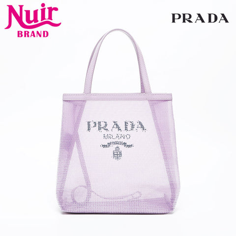 PRADA Sequined Mini Tote Mesh Handbag purple WS21119