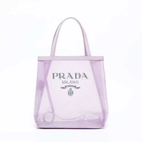 PRADA Sequined Mini Tote Mesh Handbag purple WS21119
