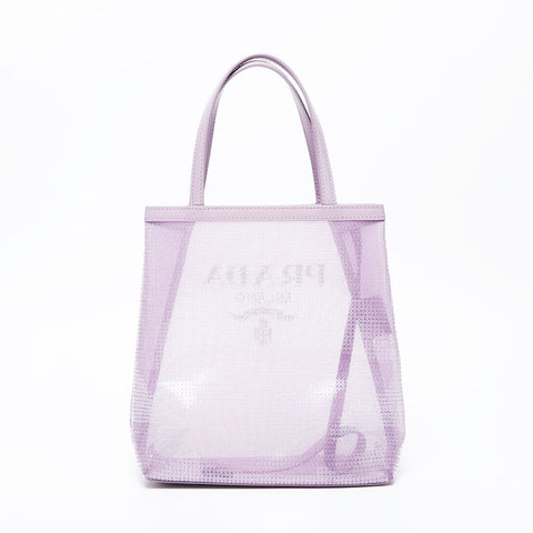 PRADA Sequined Mini Tote Mesh Handbag purple WS21119