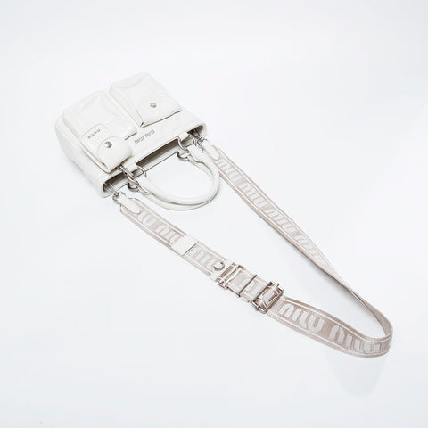 Miu Miu Vitello Shine Logo Mini Tote 21 Stainless Steel Handbag white WS21120
