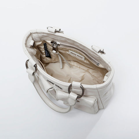 Miu Miu Vitello Shine Logo Mini Tote 21 Stainless Steel Handbag white WS21120