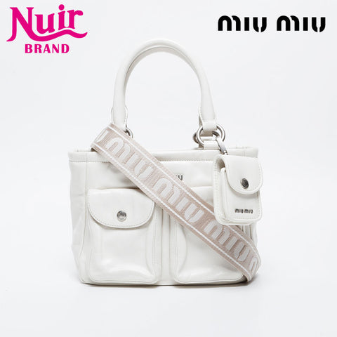 Miu Miu Vitello Shine Logo Mini Tote 21 Stainless Steel Handbag white WS21120
