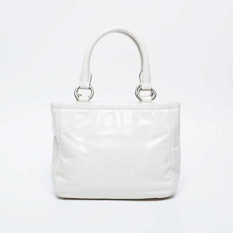 Miu Miu Vitello Shine Logo Mini Tote 21 Stainless Steel Handbag white WS21120