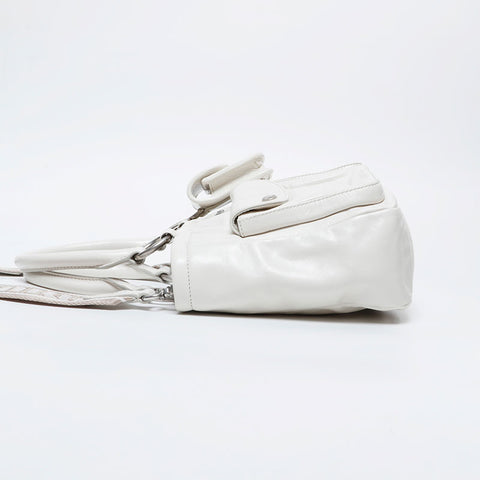 Miu Miu Vitello Shine Logo Mini Tote 21 Stainless Steel Handbag white WS21120