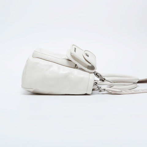 Miu Miu Vitello Shine Logo Mini Tote 21 Stainless Steel Handbag white WS21120