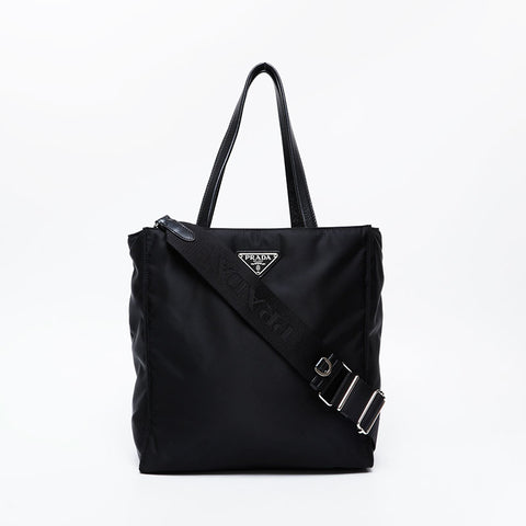 PRADA Nylon and Nappa Leather 2-Way Tessuto Mini Tote Handbag black WS21123