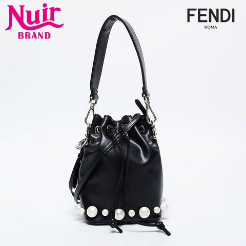 FENDI Montresor Leather Pearl 2-Way Drawstring Bag Shoulder Bag black WS21129