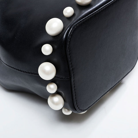 FENDI Montresor Leather Pearl 2-Way Drawstring Bag Shoulder Bag black WS21129