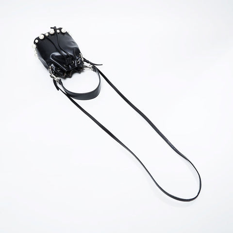 FENDI Montresor Leather Pearl 2-Way Drawstring Bag Shoulder Bag black WS21129