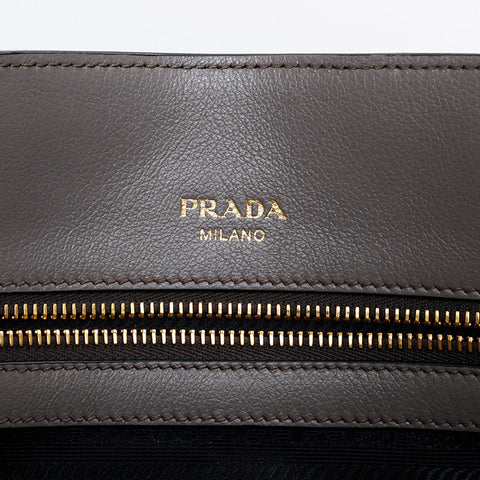 PRADA Logo embossed leather 2way Handbag gray WS21131