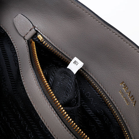 PRADA Logo embossed leather 2way Handbag gray WS21131
