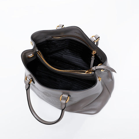 PRADA Logo embossed leather 2way Handbag gray WS21131