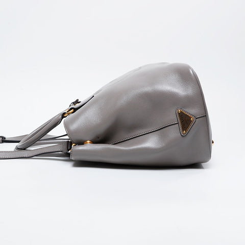 PRADA Logo embossed leather 2way Handbag gray WS21131