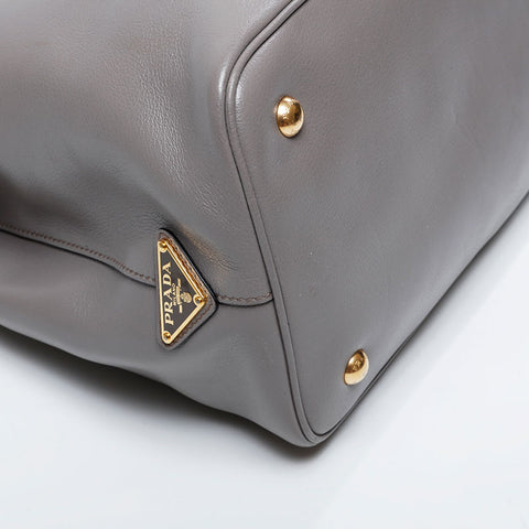 PRADA Logo embossed leather 2way Handbag gray WS21131
