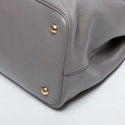 PRADA Logo embossed leather 2way Handbag gray WS21131