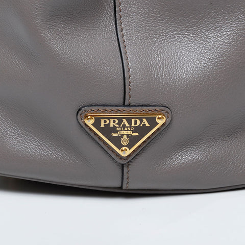 PRADA Logo embossed leather 2way Handbag gray WS21131