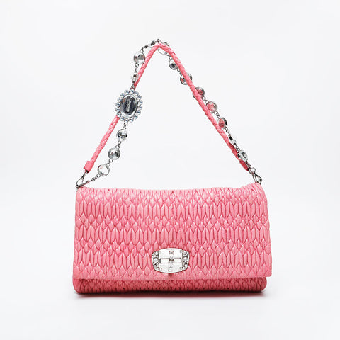 Miu Miu Large Matelassé Crystal Shoulder Bag pink WS21133