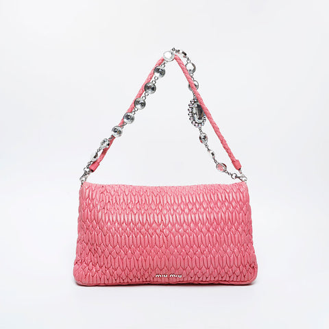 Miu Miu Large Matelassé Crystal Shoulder Bag pink WS21133