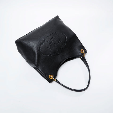 PRADA Logo embossed leather Shoulder Bag black WS21135