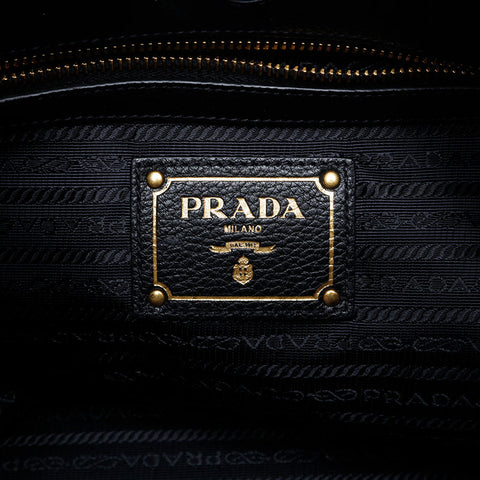 PRADA Logo embossed leather Shoulder Bag black WS21135