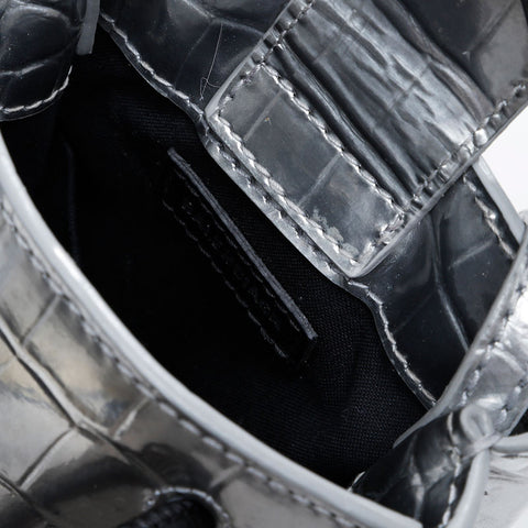 BALENCIAGA Embossed Leather Shopping Phone 2-Way Mini Tote Shoulder Bag Silver WS21136