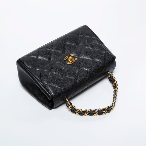 Chanel Nr. 3 1994-1996 Caviar Leder Top Griff Handtasche Schwarz WS21139