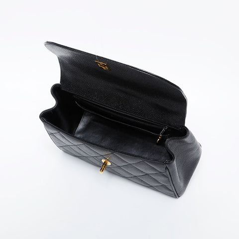Chanel Nr. 3 1994-1996 Caviar Leder Top Griff Handtasche Schwarz WS21139