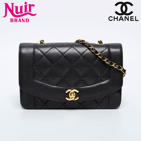 CHANEL No. 3 1994-1996 Diana Lambskin Chain Shoulder Bag black WS21141