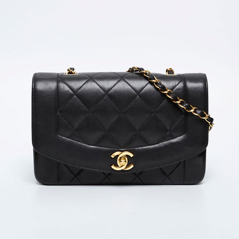 CHANEL No. 3 1994-1996 Diana Lambskin Chain Shoulder Bag black WS21141