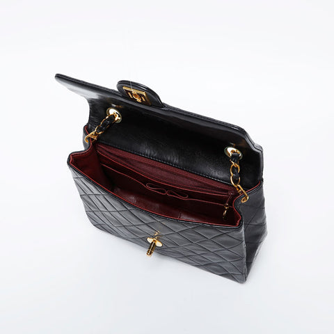 CHANEL No. 2 1991-1994 Mini Matelasse Lambskin 7.9" Shoulder Bag black WS21142
