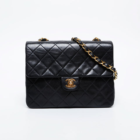 CHANEL No. 2 1991-1994 Mini Matelasse Lambskin 7.9" Shoulder Bag black WS21142