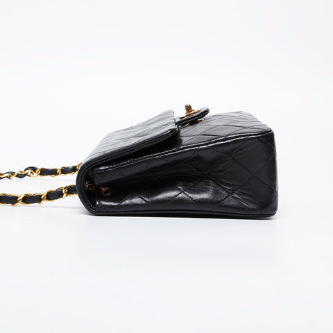 CHANEL No. 2 1991-1994 Mini Matelasse Lambskin 7.9" Shoulder Bag black WS21142
