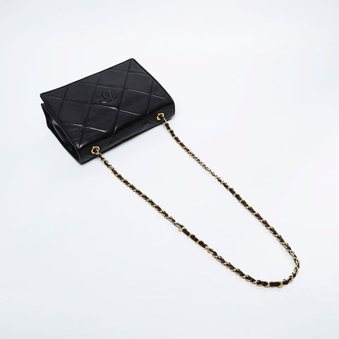CHANEL 0 Series 1986-1988 Lambskin COCO Mark Flap Diamond Stitch Shoulder Bag black WS21143