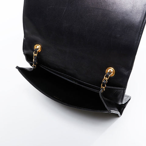 CHANEL 0 Series 1986-1988 Lambskin COCO Mark Flap Diamond Stitch Shoulder Bag black WS21143