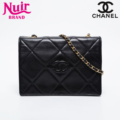 CHANEL 0 Series 1986-1988 Lambskin COCO Mark Flap Diamond Stitch Shoulder Bag black WS21143