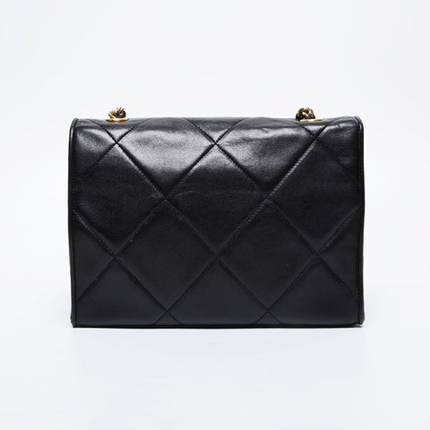 CHANEL 0 Series 1986-1988 Lambskin COCO Mark Flap Diamond Stitch Shoulder Bag black WS21143