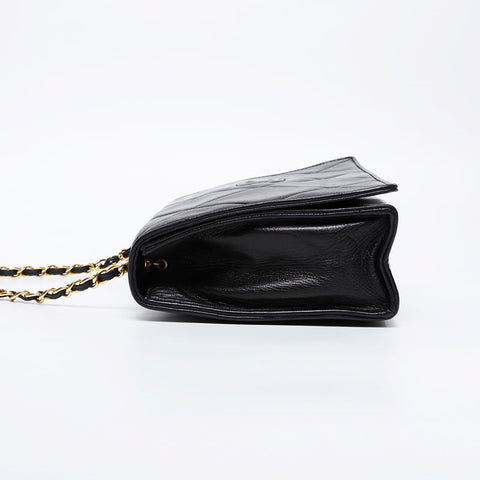 CHANEL 0 Series 1986-1988 Lambskin COCO Mark Flap Diamond Stitch Shoulder Bag black WS21143